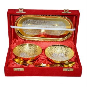 Gold Silver plated Bowl with spoon  in red box /Gift/Baby shower/Diwali/return gift